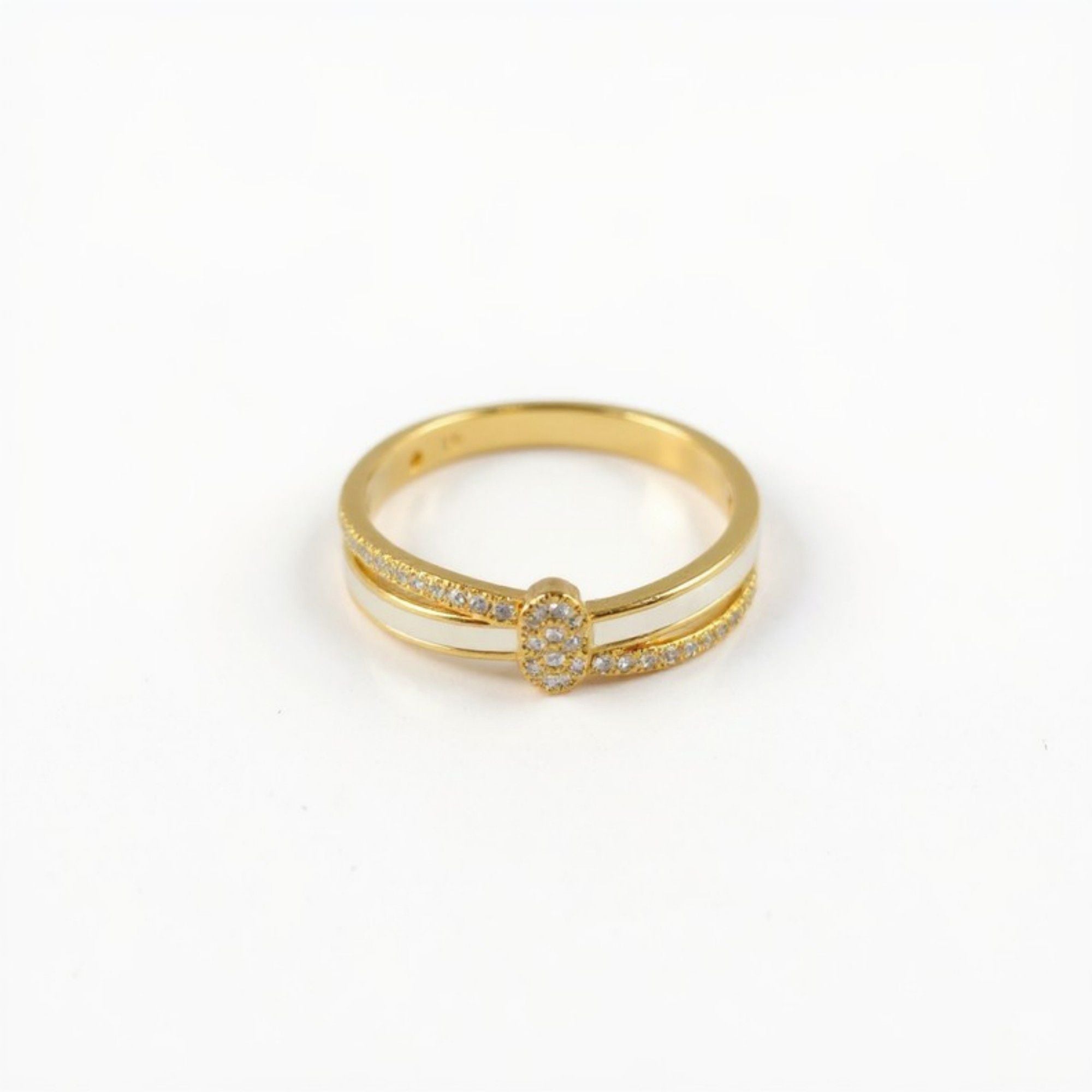 Women's Double Band Ring with Oval Center Pave Detailing and Minimalist Design