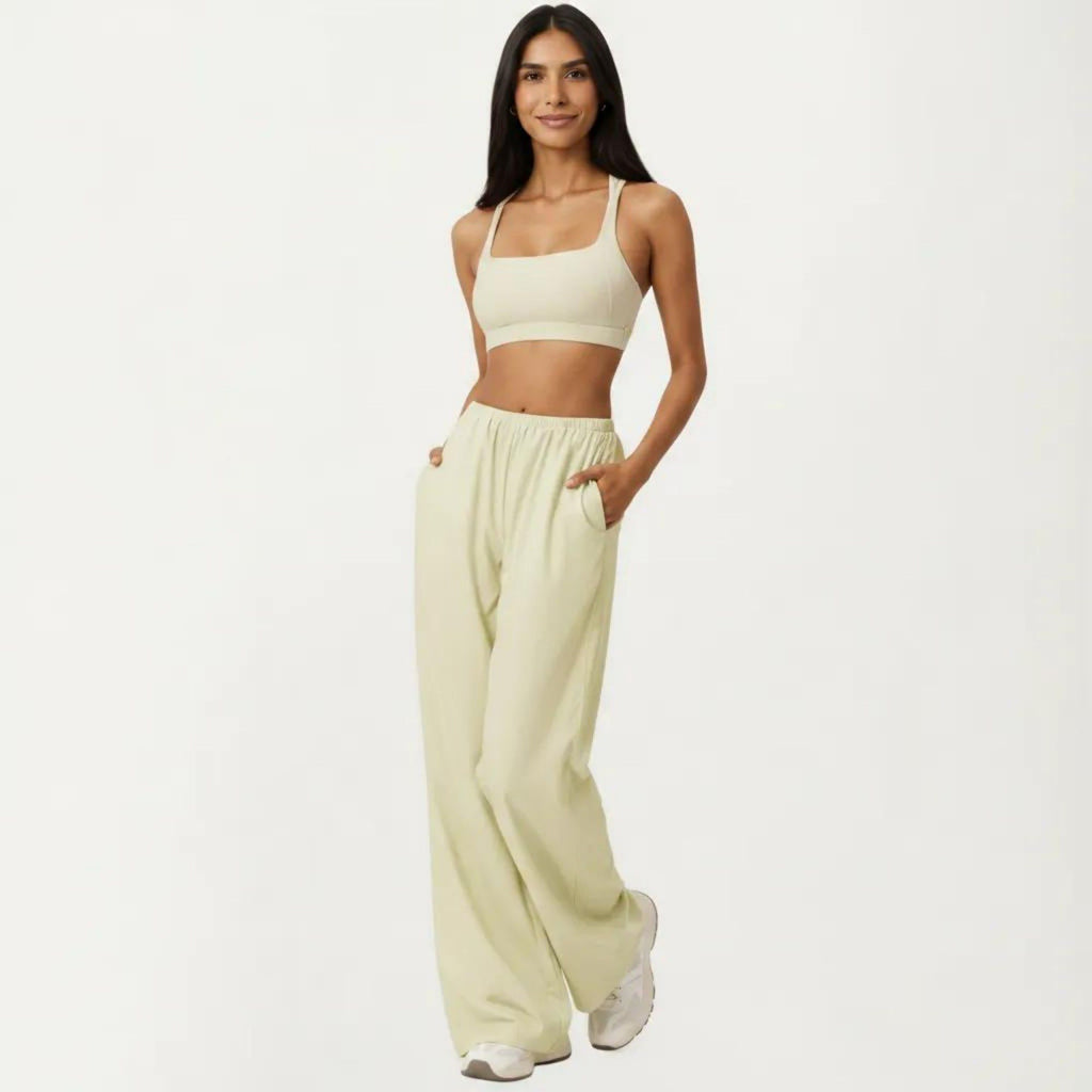 Anna-Kaci Active Women's Wide Leg Lounge Pants with Elastic Waistband and Relaxed Draped Fit
