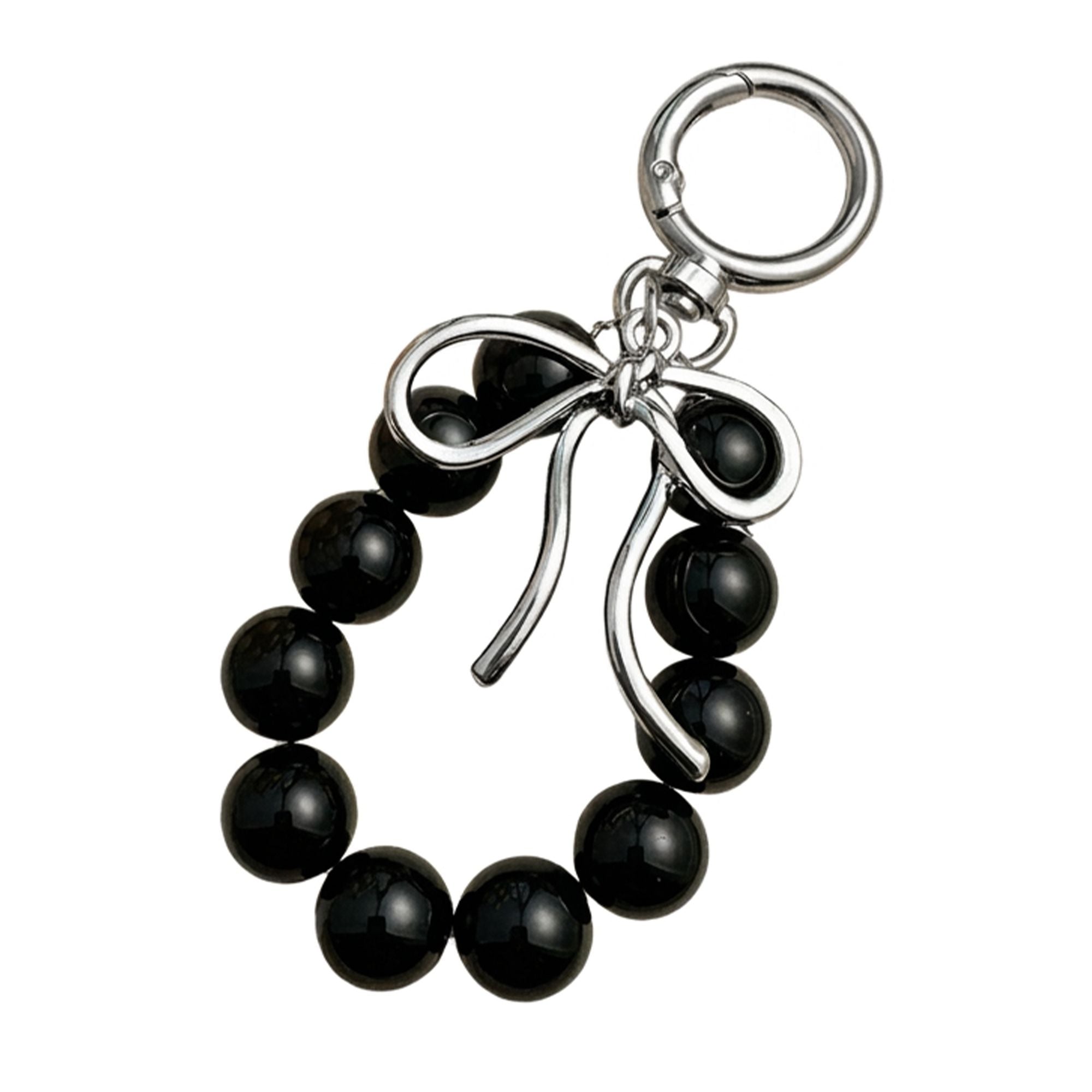 Beaded Bow Keychain with Round Bead Loop and Metal Clip Bag Charm