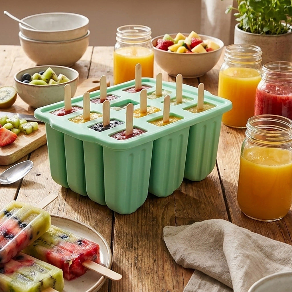 12-Cavity Popsicle Mold - Homemade Ice Pop Maker with Lid