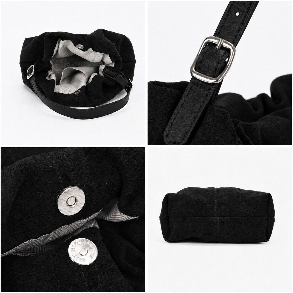 Faux Suede Hobo Shoulder Bag with Adjustable Strap Magnetic Closure and Interior Pocket