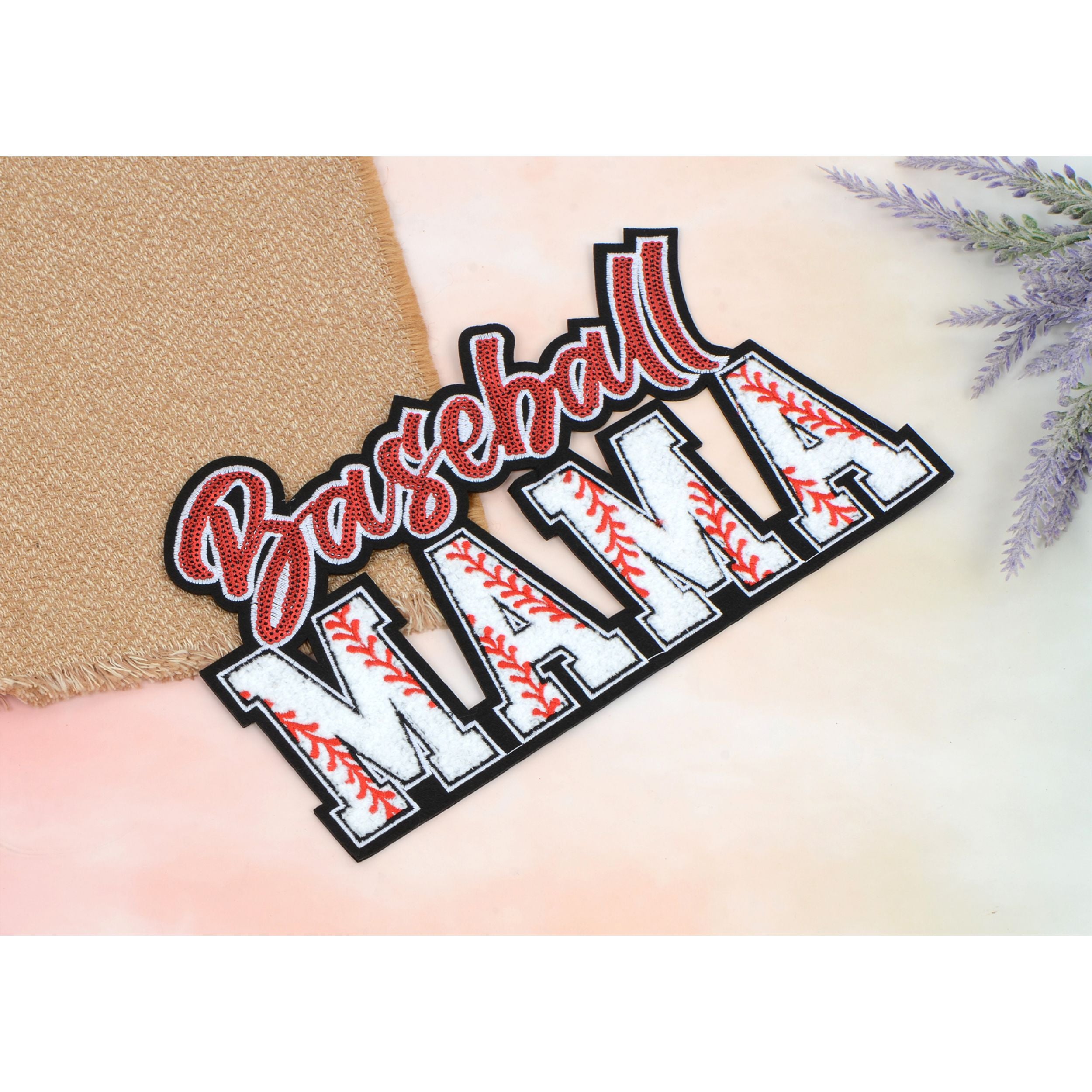 Baseball Mama Sequin Iron On Patches Game Day Applique Large Patch Accessory Clothes Jacket Uniform Backpack DIY Decor