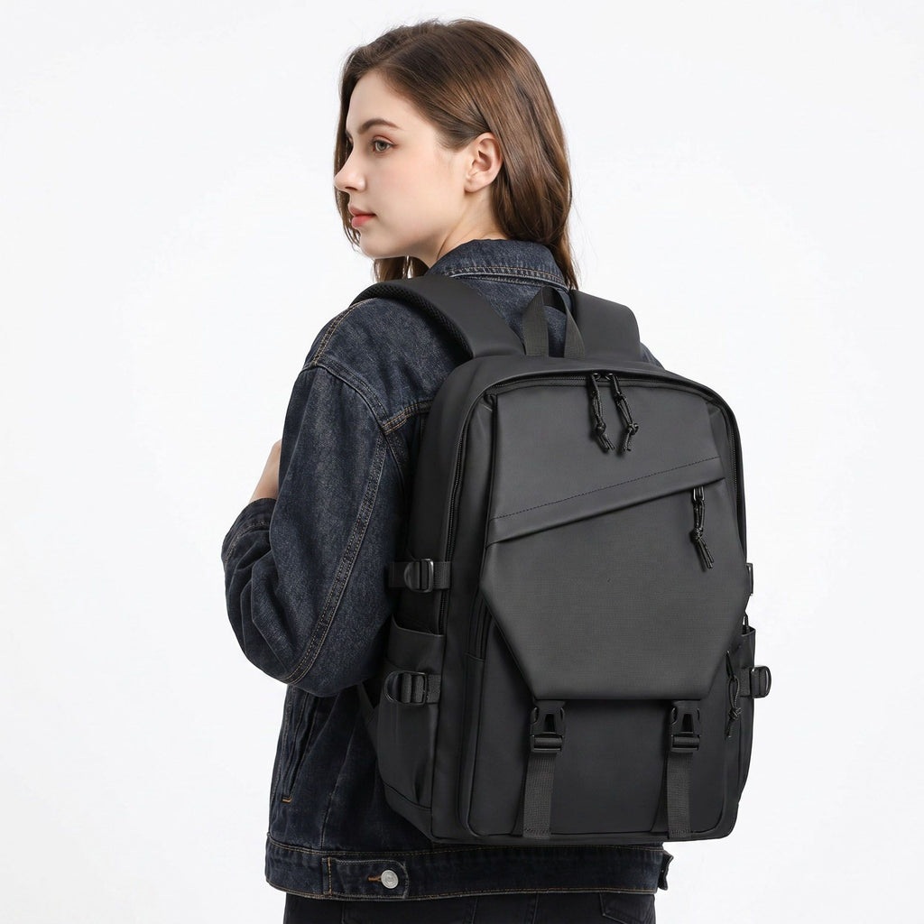 Multi-Pocket Utility Backpack with Buckle Straps, Side Pockets and Padded Shoulder Straps