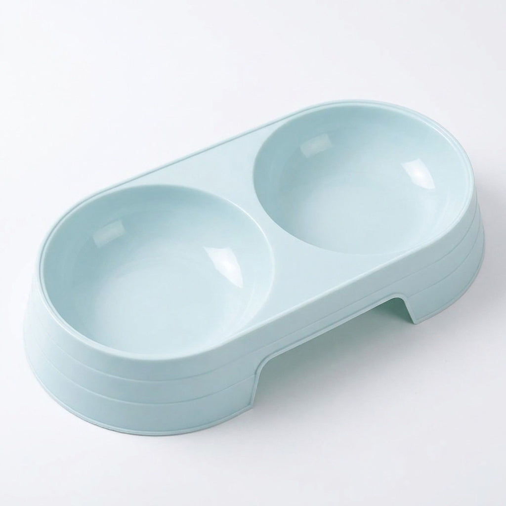 Plastic Double Pet Bowl with Raised Base for Food and Water