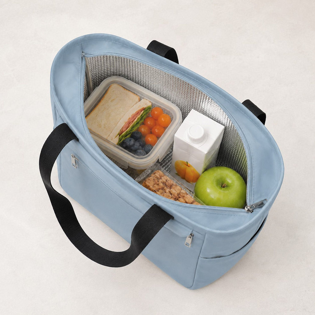 Insulated Tote Lunch Bag with Zipper Pockets and Long Handles