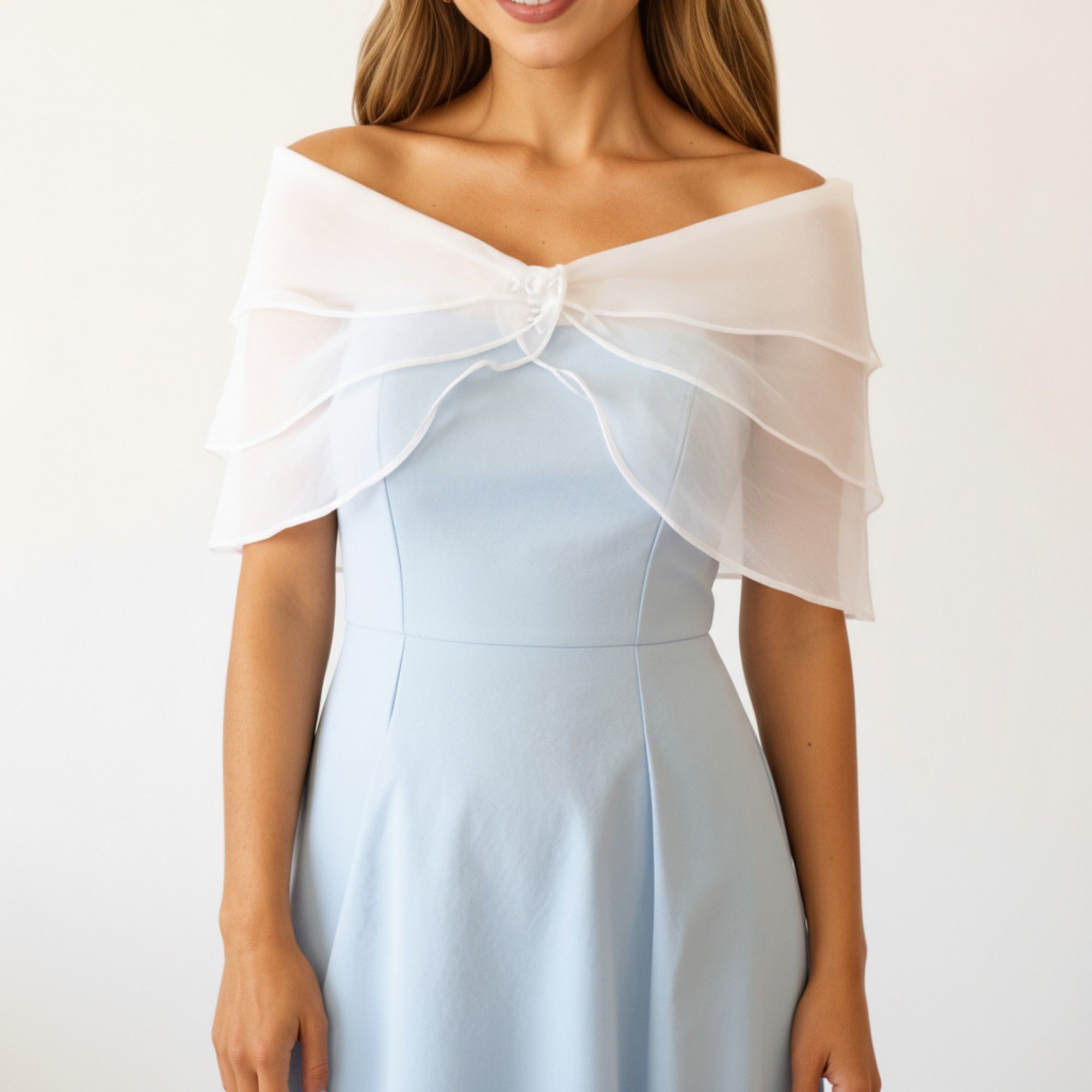 Anna-Kaci Sheer Organza Shoulder Shawl with Layered Ruffle Trim and Elegant Off-Shoulder Drape 14IN