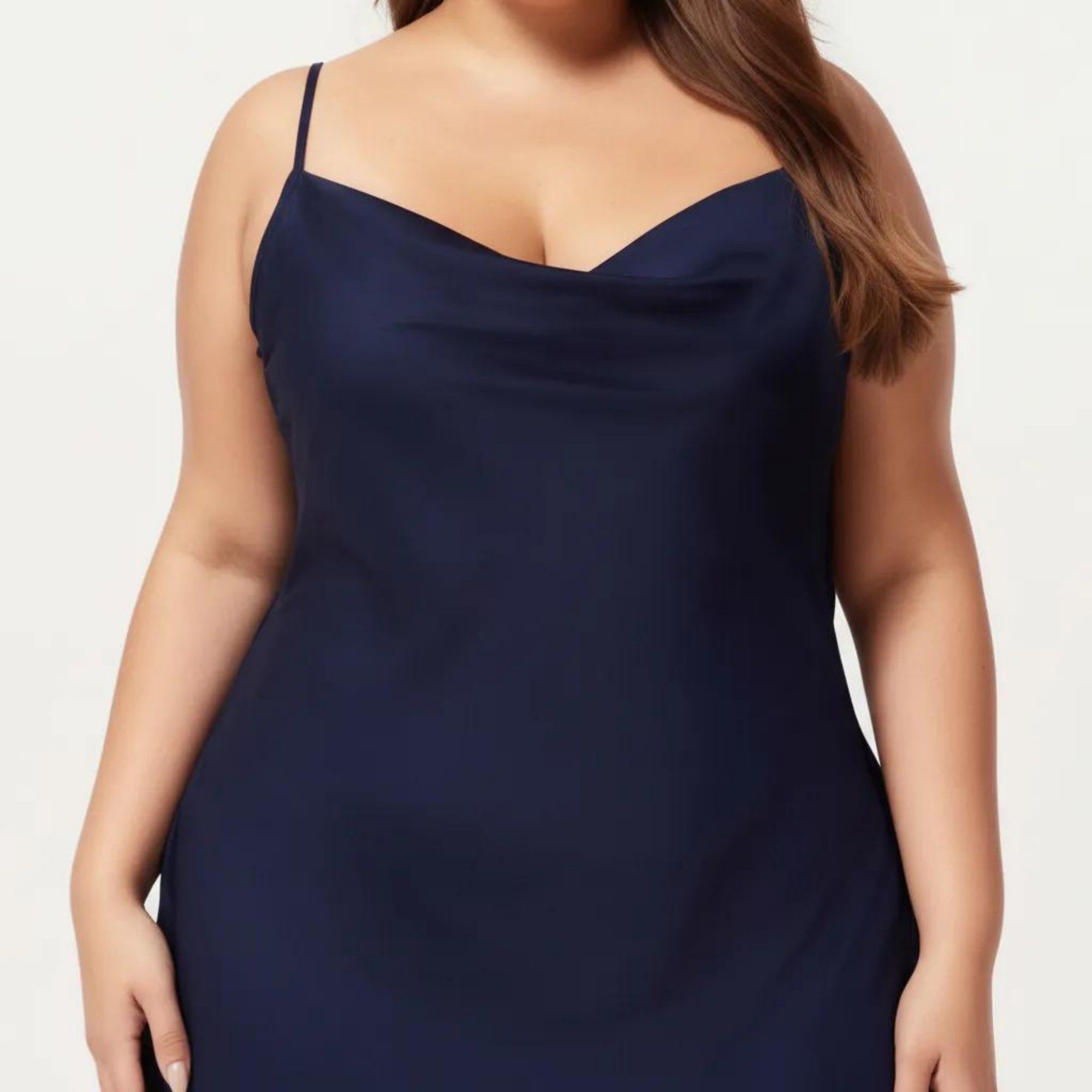 Anna-Kaci Lounge Women's Plus Size Satin Slip Nightgown with Adjustable Spaghetti Straps Midi Length Relaxed Fit Sleepwear Dress