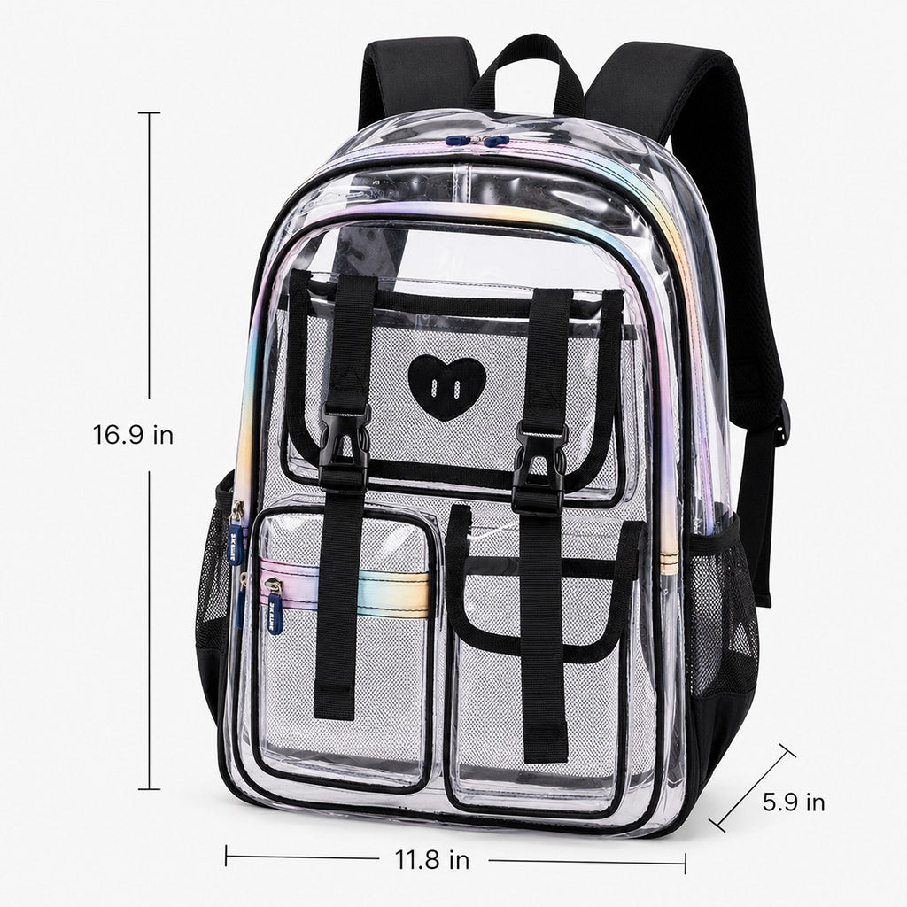 Clear Backpack with Multiple Pockets and Padded Straps