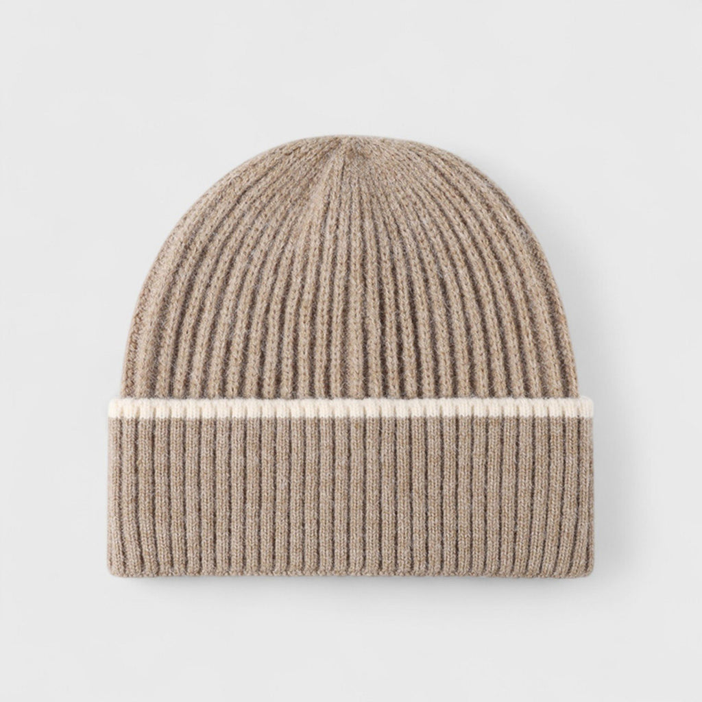 Anna-Kaci Women's Ribbed Knit Beanie Hat with Contrast Trim and Folded Cuff