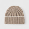 Anna-Kaci Women's Ribbed Knit Beanie Hat with Contrast Trim and Folded Cuff