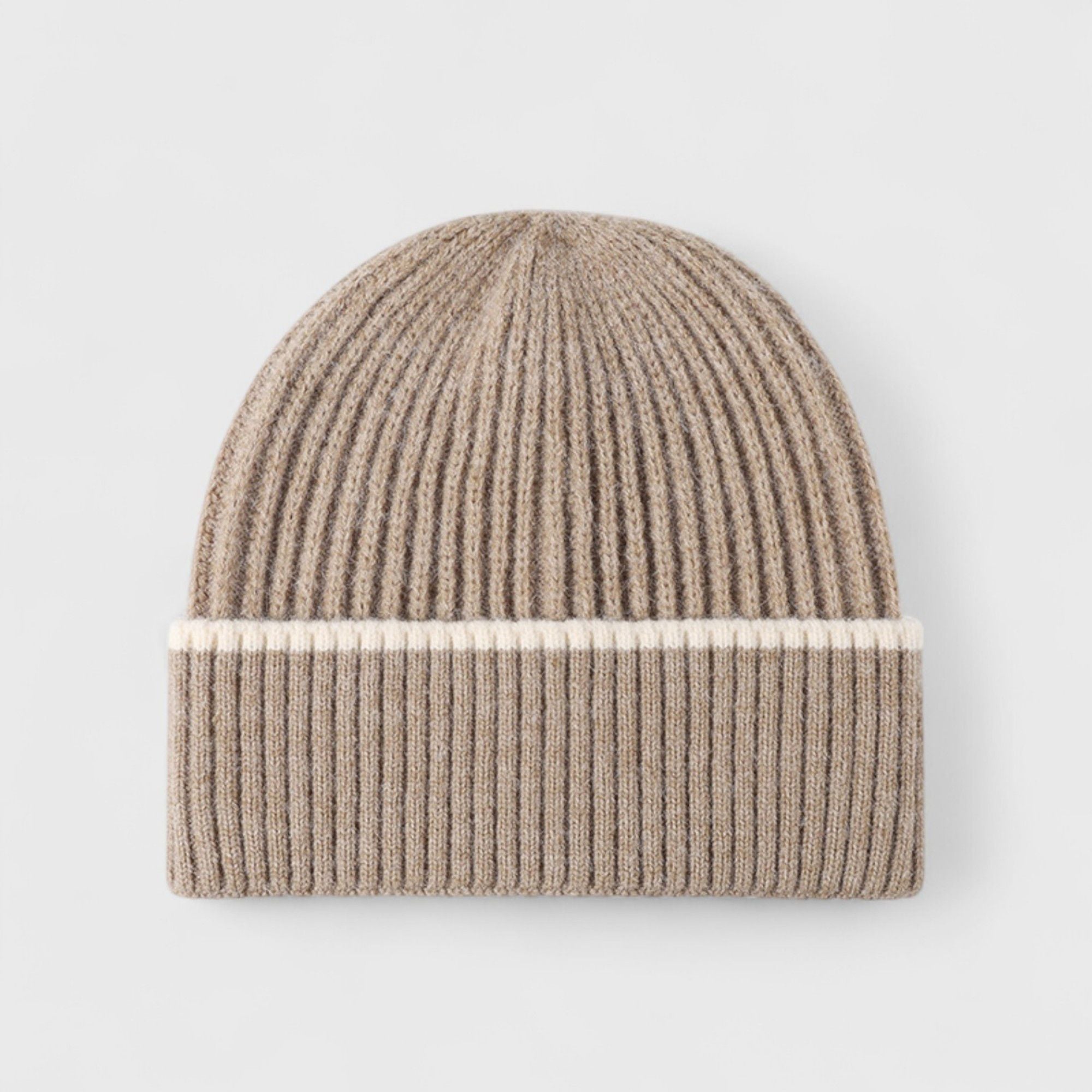 Anna-Kaci Women's Ribbed Knit Beanie Hat with Contrast Trim and Folded Cuff