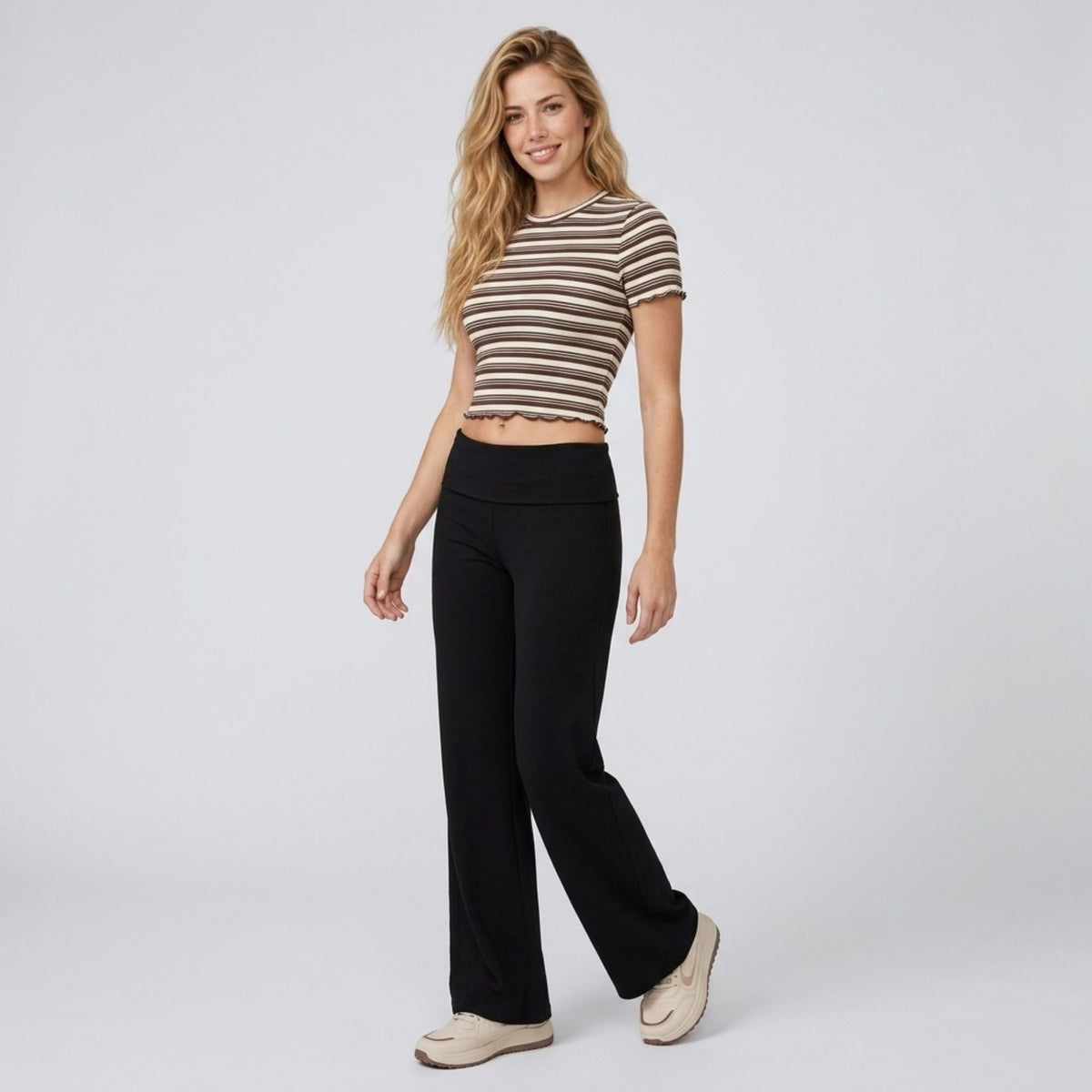 Foldover Waistband Wide-Leg Lounge Trousers