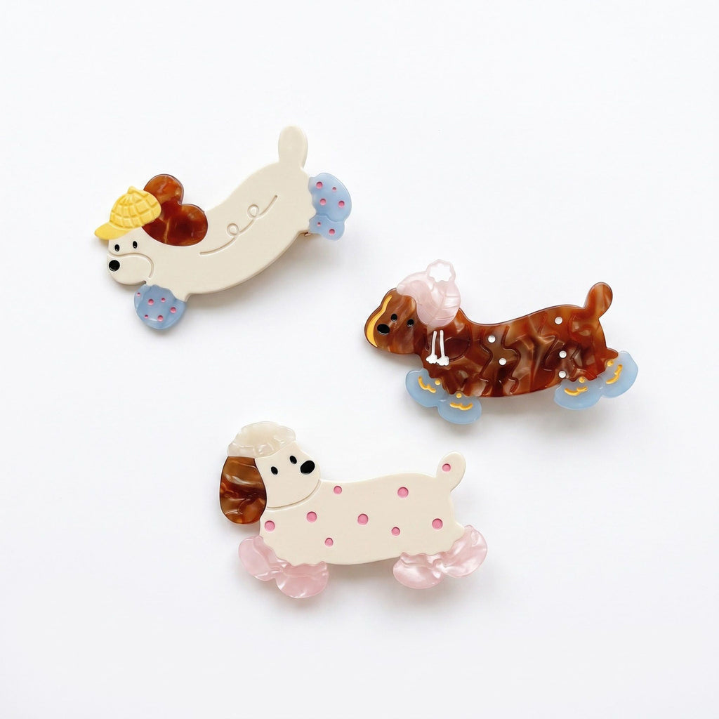 3pc Dachshund Dog Hair Clip Set Colorful Acetate Barrettes