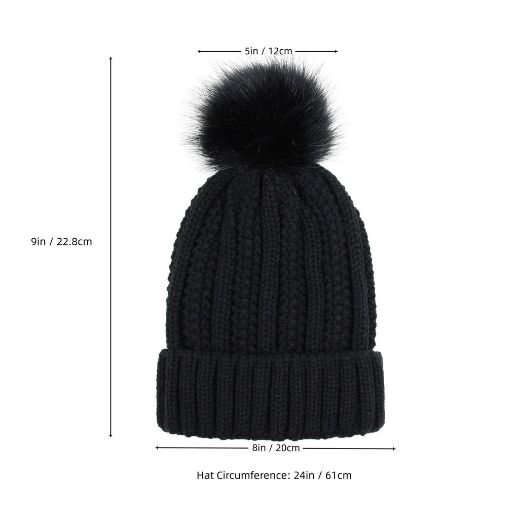 Anna-Kaci Women's Soft Knit Winter Beanie Hat with Satin-Lined Interior Ribbed Texture and Fluffy Pom Detail