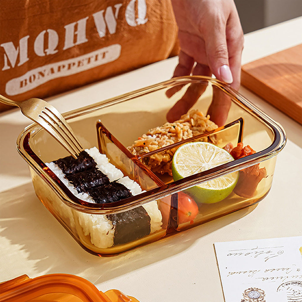 Divided Food Storage Container with Snap Lid and Sauce Compartment