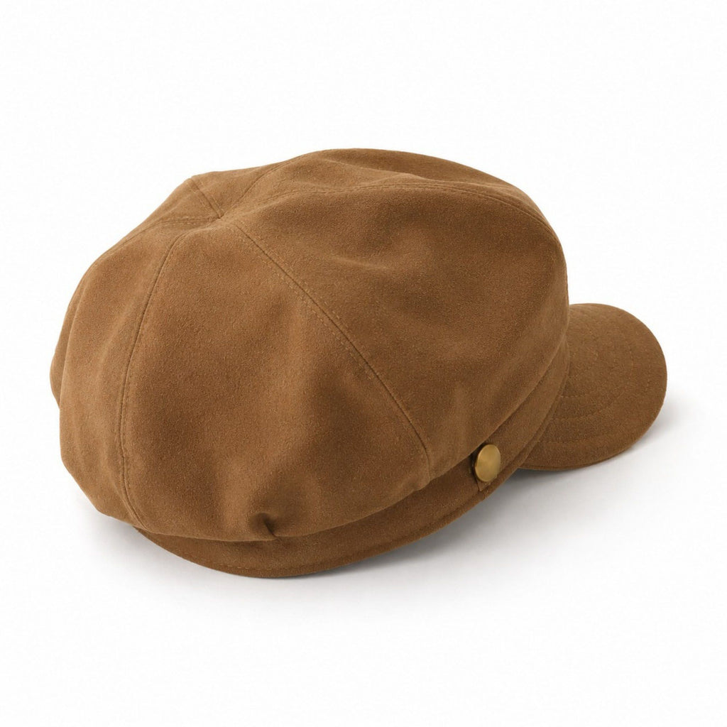 Soft Textured Newsboy Cap with Metal Button and Short Brim