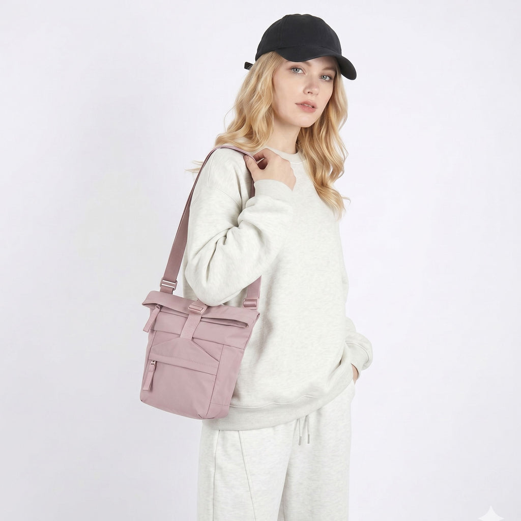 Water Resistant Nylon Crossbody Bucket Bag Adjustable Strap Multi Pocket Everyday Travel Bag