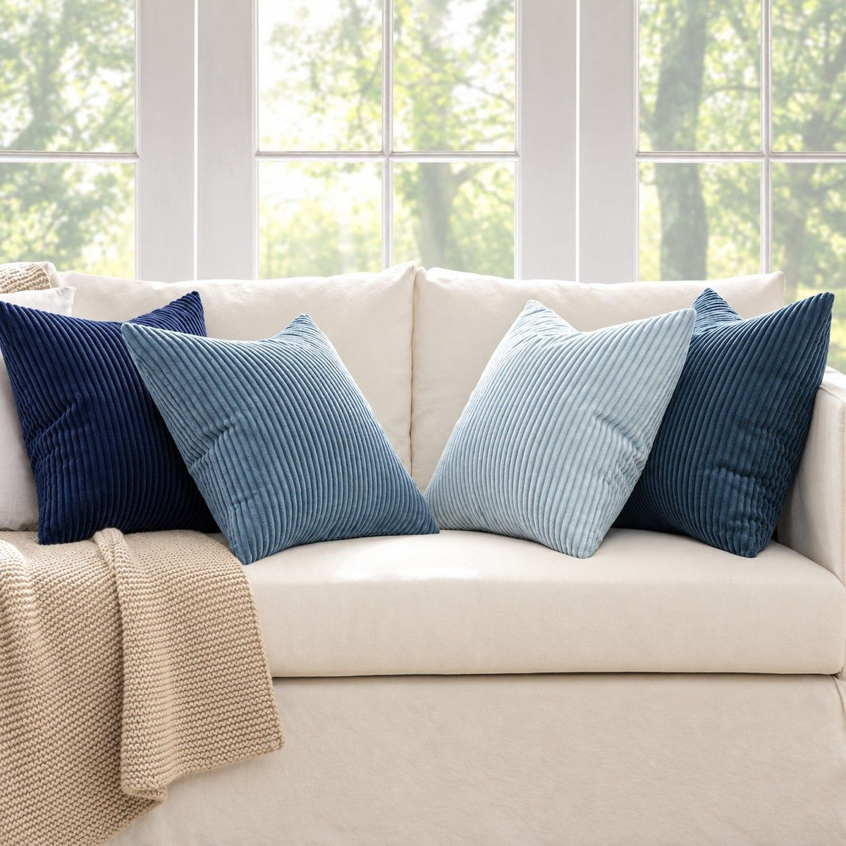 4 Pack Corduroy Throw Pillow Covers 18 x 18 Inch Wide Stripe Texture