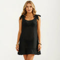 White women's dress with woven, sleeveless and ruffle