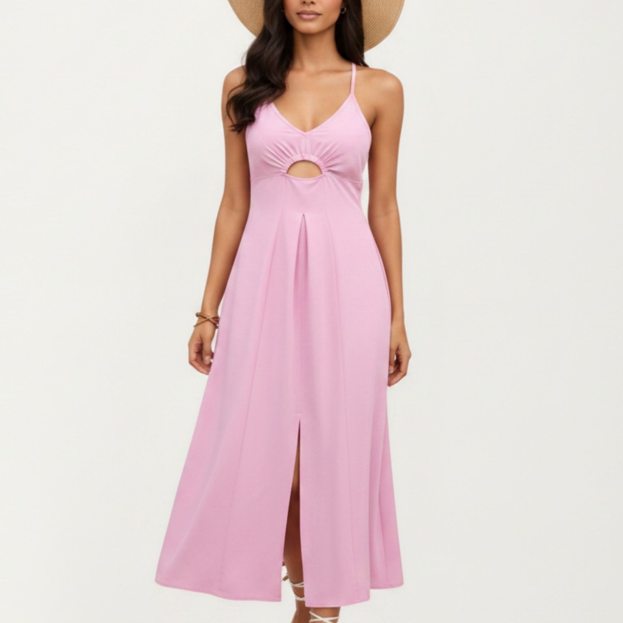 Anna-Kaci Women's Sleeveless Maxi Dress with Cutout Front and Smocked Back