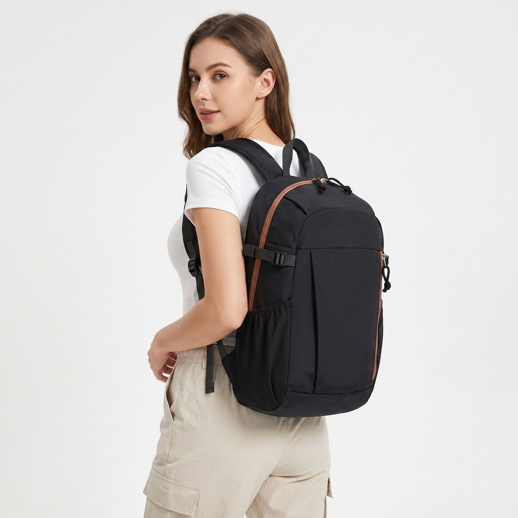 Everyday Backpack with Front Zip Pocket Side Mesh Pockets Padded Straps Top Hle