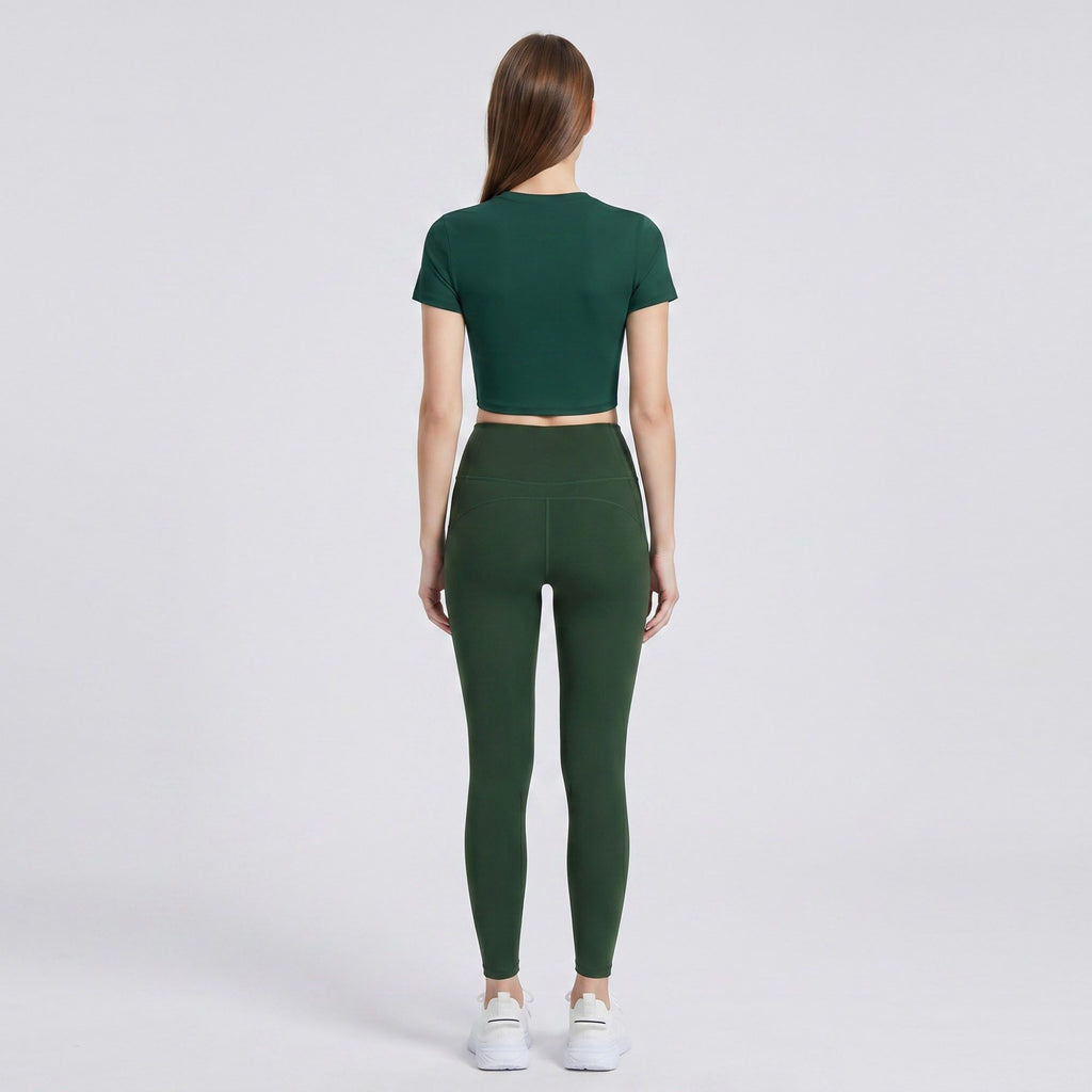 Short Sleeve Twist Front Crop Workout Top Crew Neck Yoga Activewear T Shirt