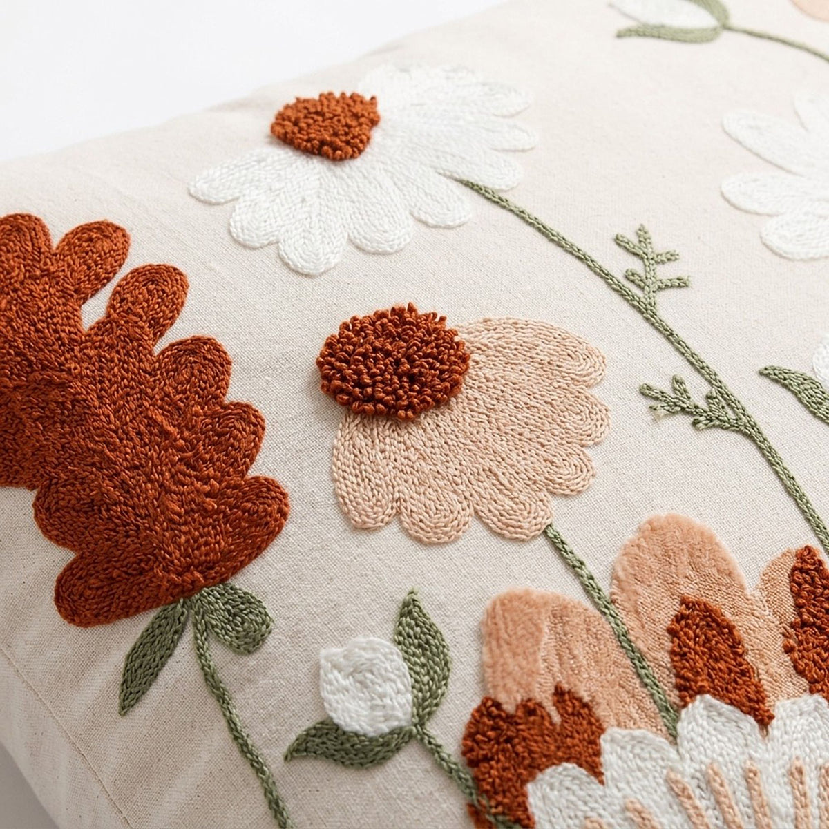 Embroidered Wildflower Square Decorative Throw Pillow Cover