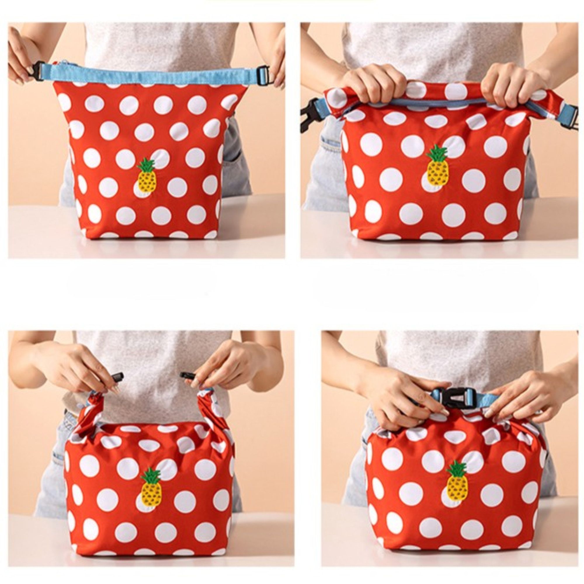 Foldable Insulated Lunch Bag Large Capacity Roll Top Lunch Tote with Buckle Closure