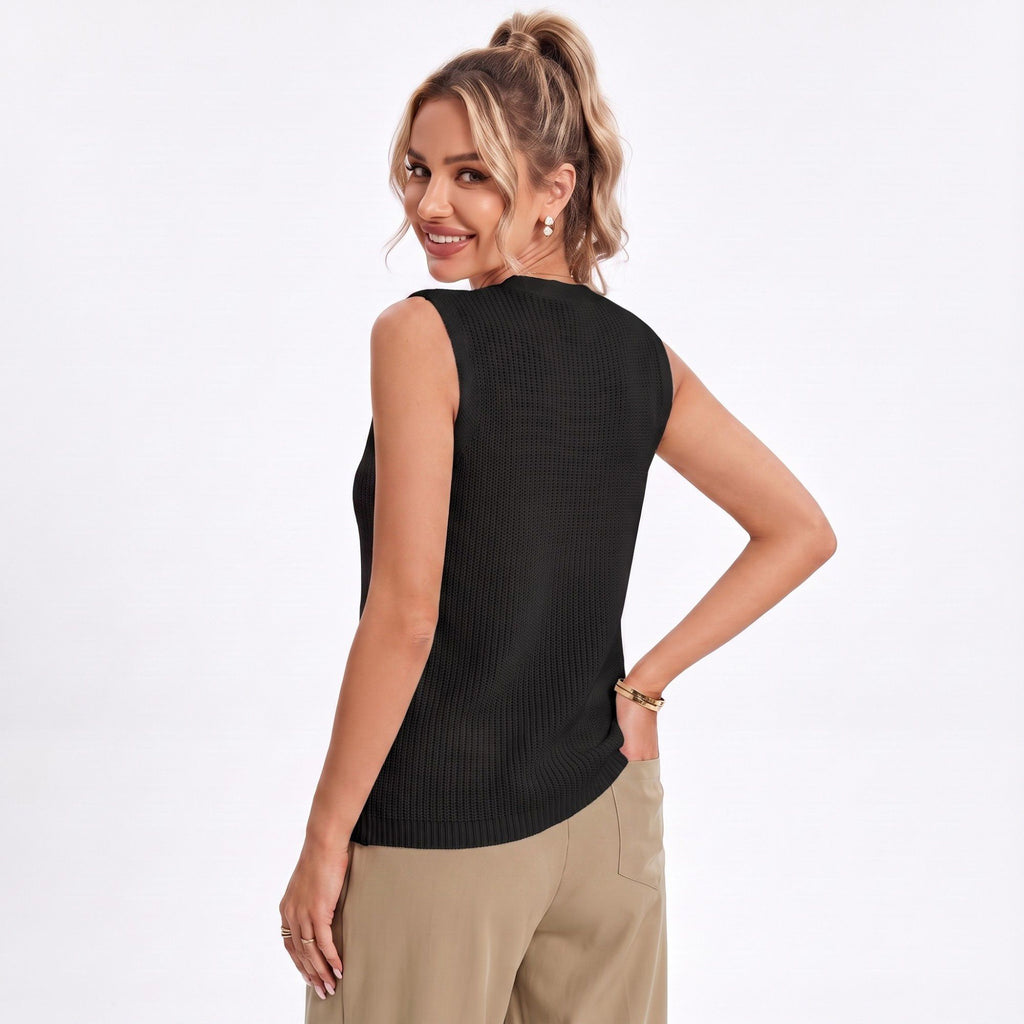 Anna-Kaci Women's Button Front Sweater Vest V Neck Sleeveless Knit Pocket Top