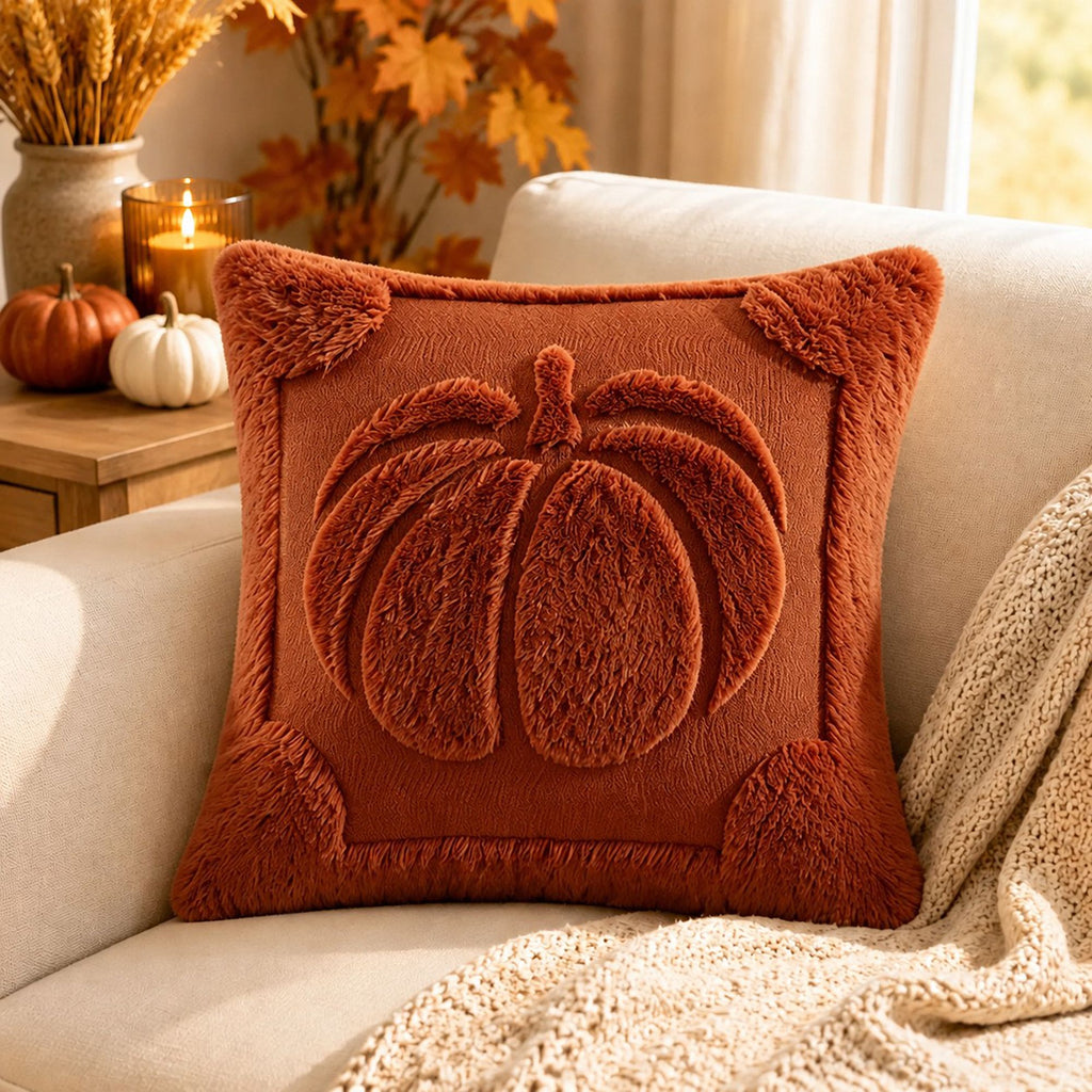 Plush Pumpkin Throw Pillow Cover for Fall and Thanksgiving Decor