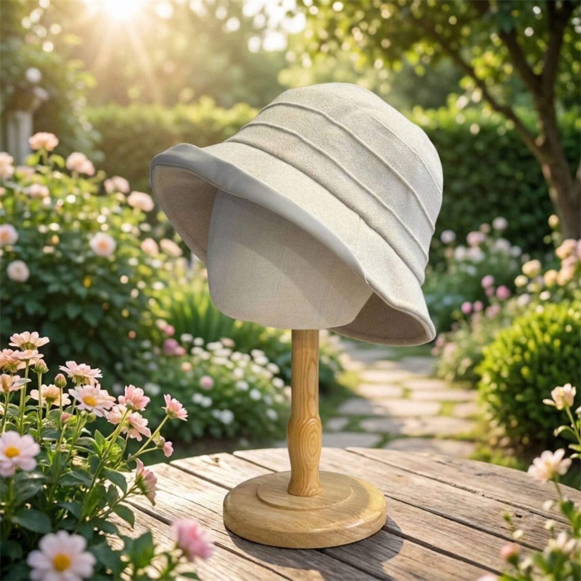 Structured Cloche Hat Pleated Crown Contrast Trim Wide Brim Bucket Hat