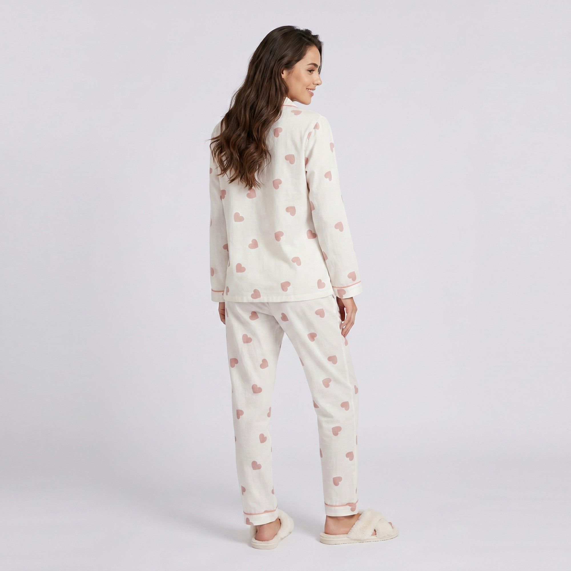 Anna-Kaci Lounge Women's 2-Piece Set Heart Print Button Front Pajama Top and Straight Leg Lounge Pants
