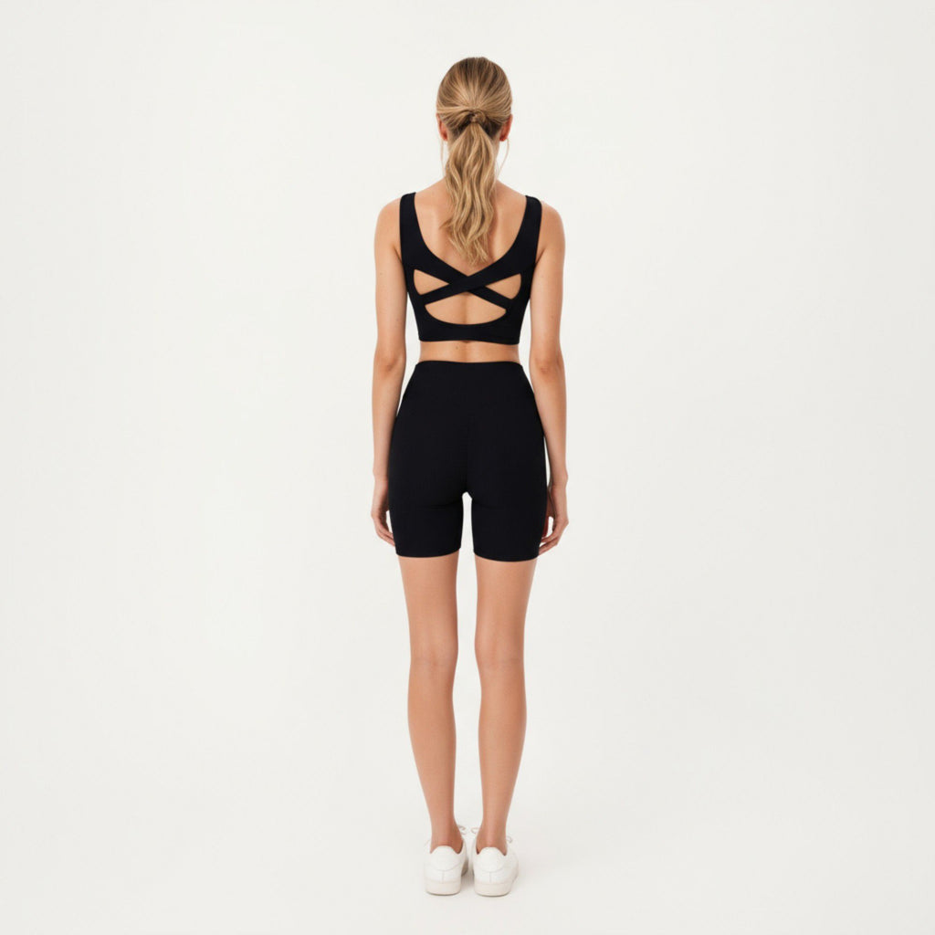 Anna-Kaci Active Women's Square Neck Ribbed Cropped Tank Top with Seam Front Detail