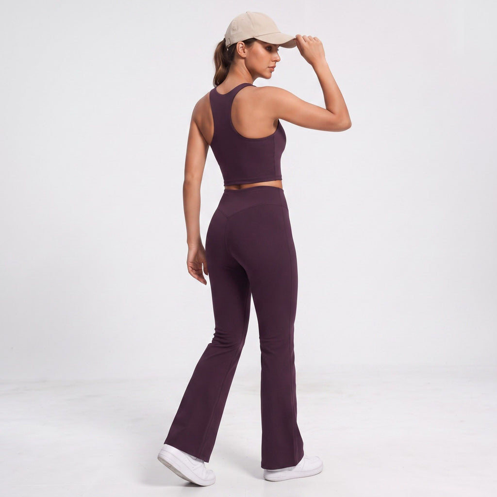 High Waist Flare Yoga Pants with Contour Seams Full Length Fitted Workout Leggings for Gym