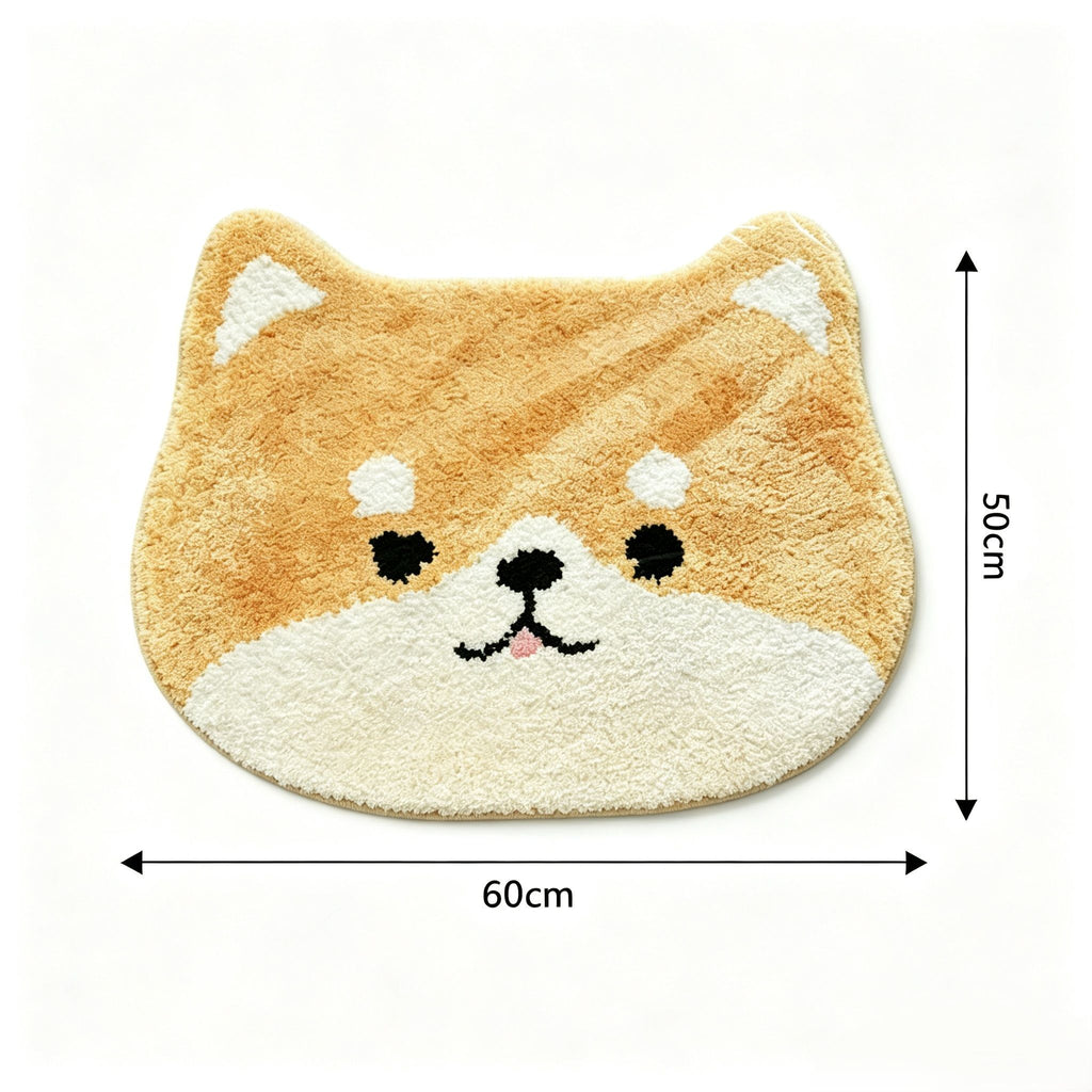 Cute Shiba Inu Head Shaped Bathroom Floor Mat Soft Water Absorbent with Anti-Slip Base