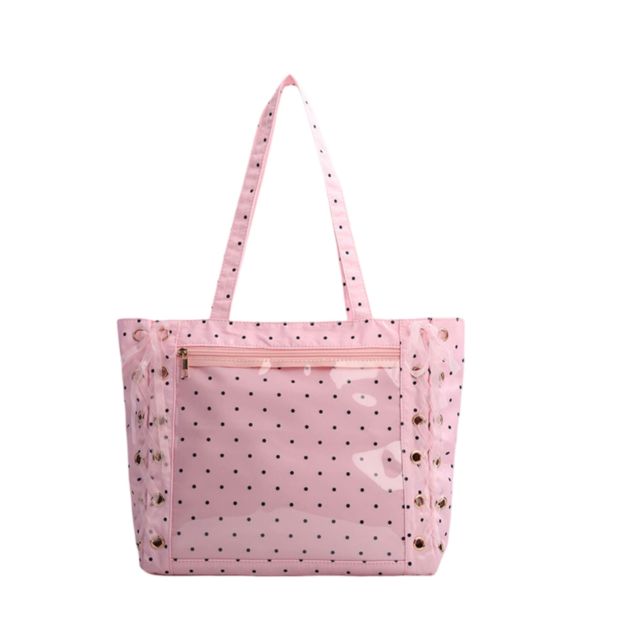 Clear Polka Dot Tote Bag for Women, Large Transparent Shoulder Bag with Bow Detail