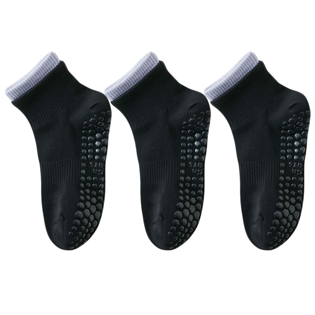 Anna-Kaci Women's 3-Pair Set Short Ankle Grip Socks with Ribbed Cuffs Cushioned Soles and Anti-Slip Bottom for Walking or Yoga