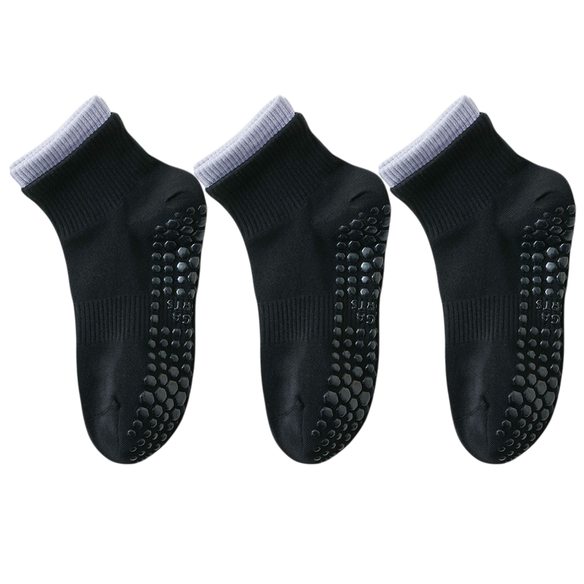 Anna-Kaci Women's 3-Pair Set Short Ankle Grip Socks with Ribbed Cuffs Cushioned Soles and Anti-Slip Bottom for Walking or Yoga