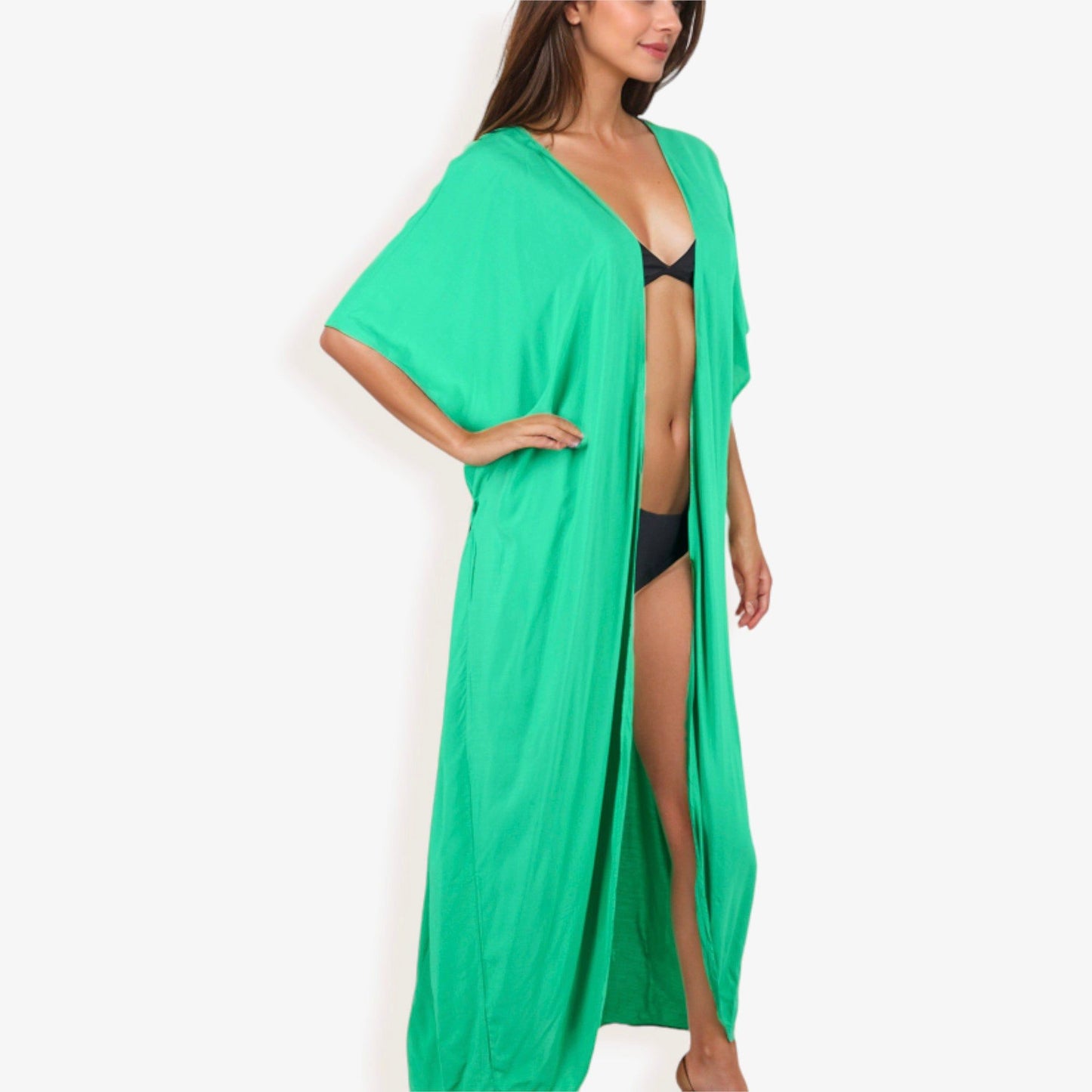 Flowy Kimono Cover-Up with Waist Tie and Open Front