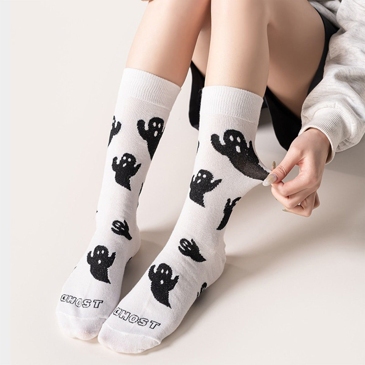 Halloween Ghost Crew Socks 3 Pair Pack Novelty Pattern