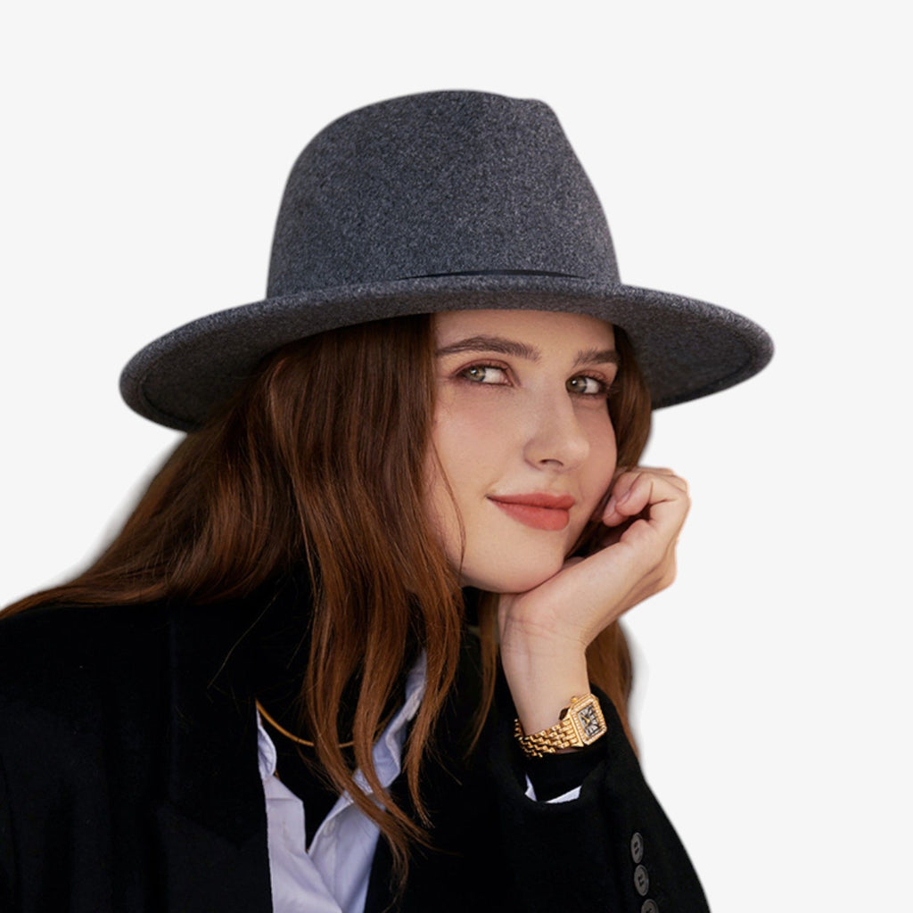 Anna-Kaci Women's Wool Felt Fedora Hat with Wide Brim and Structured Design