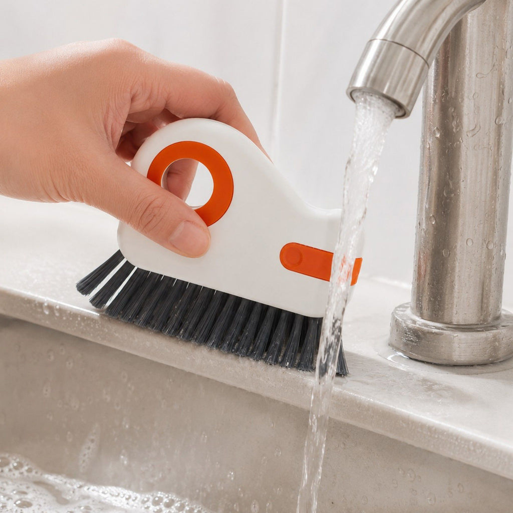 2-Piece Handheld Window Track Cleaning Brush with Built-In Scraper for Grooves, Sills and Tight Spaces