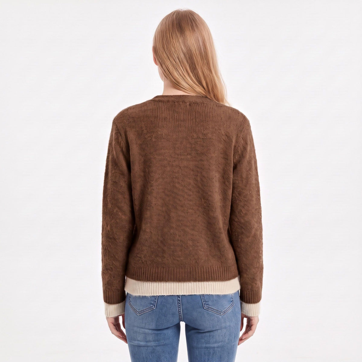 Contrast Trim Layered V Neck Button Front Cardigan