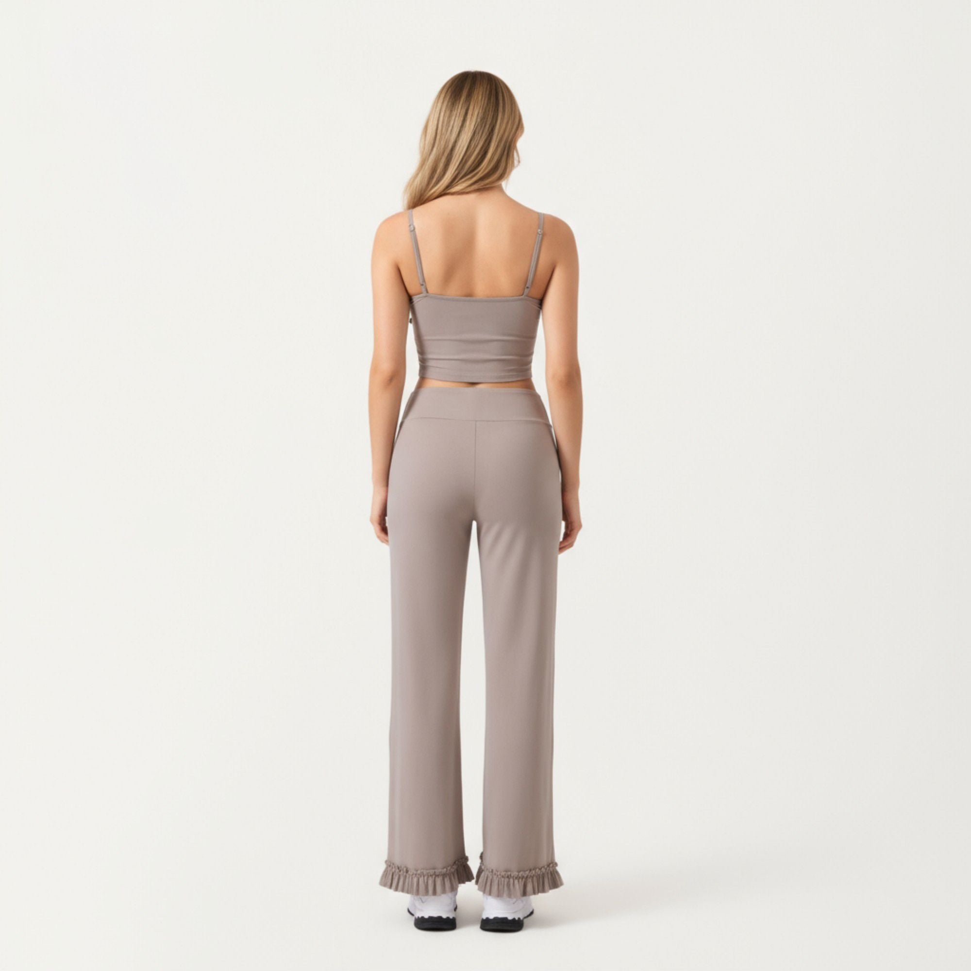 Anna-Kaci Active Women's High Waist Wide Leg Sweatpants with Ruffle Hem Detail