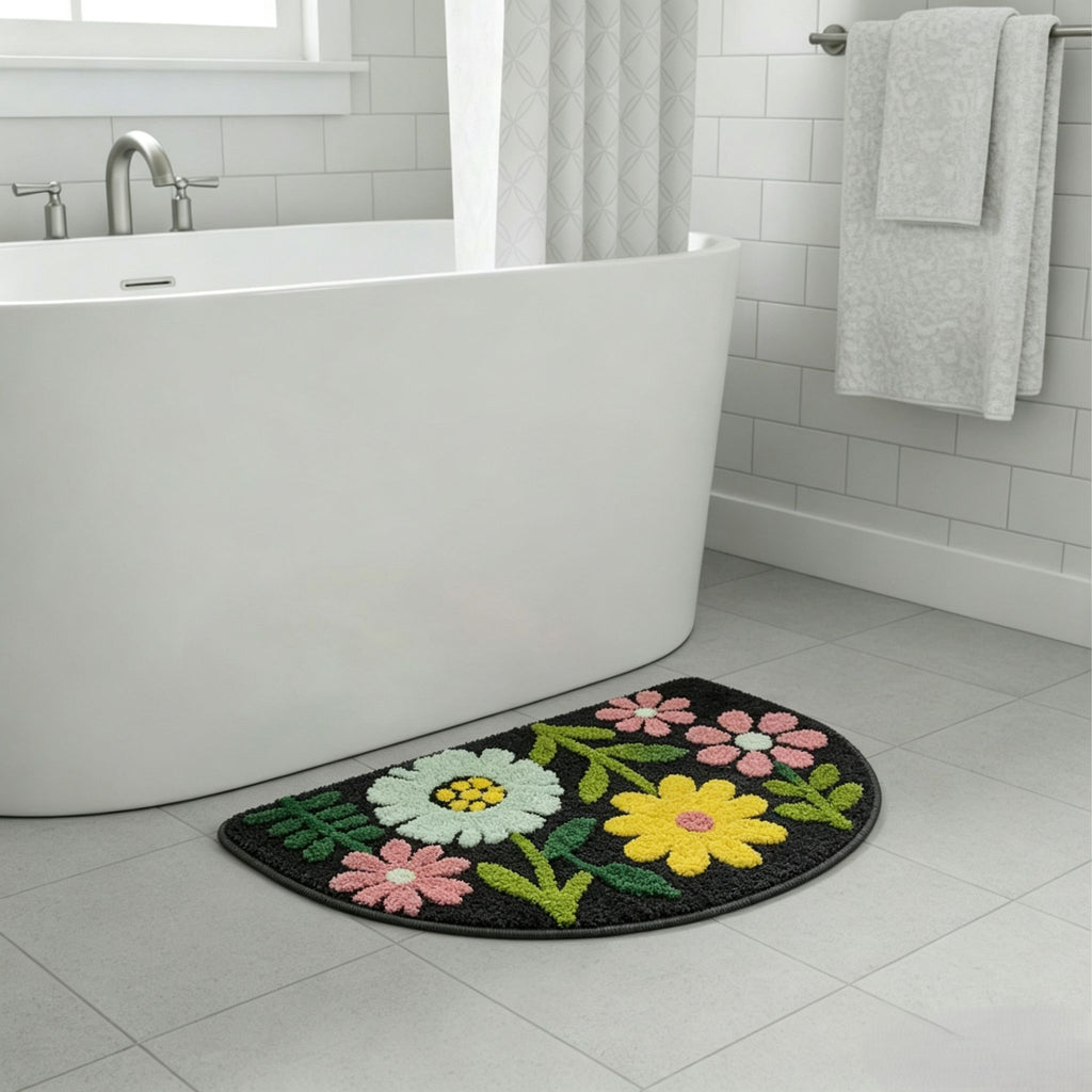 Mixed?Flower Semicircular Bathroom Floor Mat Soft Water?Absorbent Rug with Anti?Slip Base
