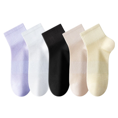 Anna-Kaci Womens Lightweight Breathable Ankle Socks 5-Pack Cushioned Sole Mesh Texture Soft Stretch Comfort Fit