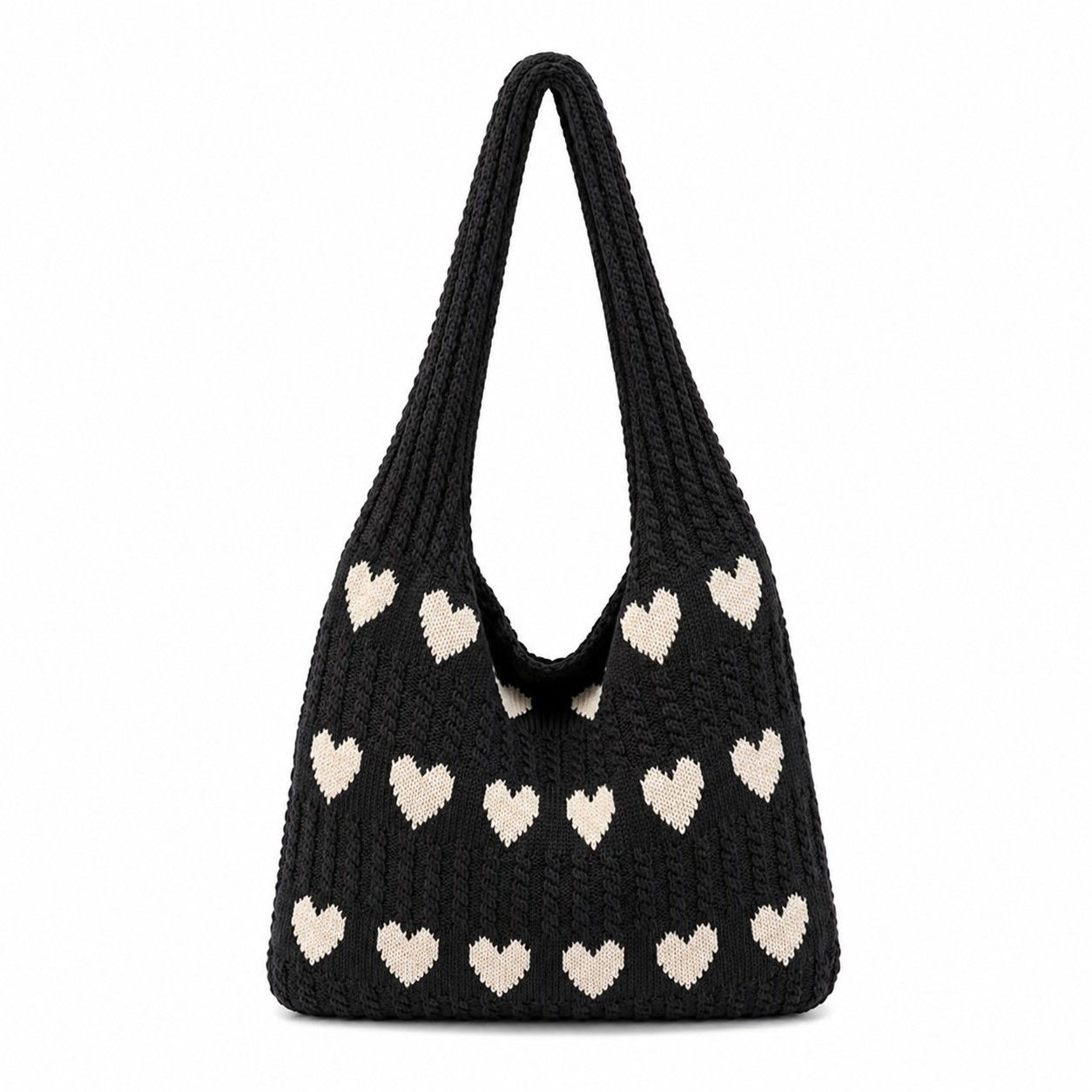 Knitted Heart Tote Bag Large Capacity Casual Shoulder Bag Lightweight Daily Bag
