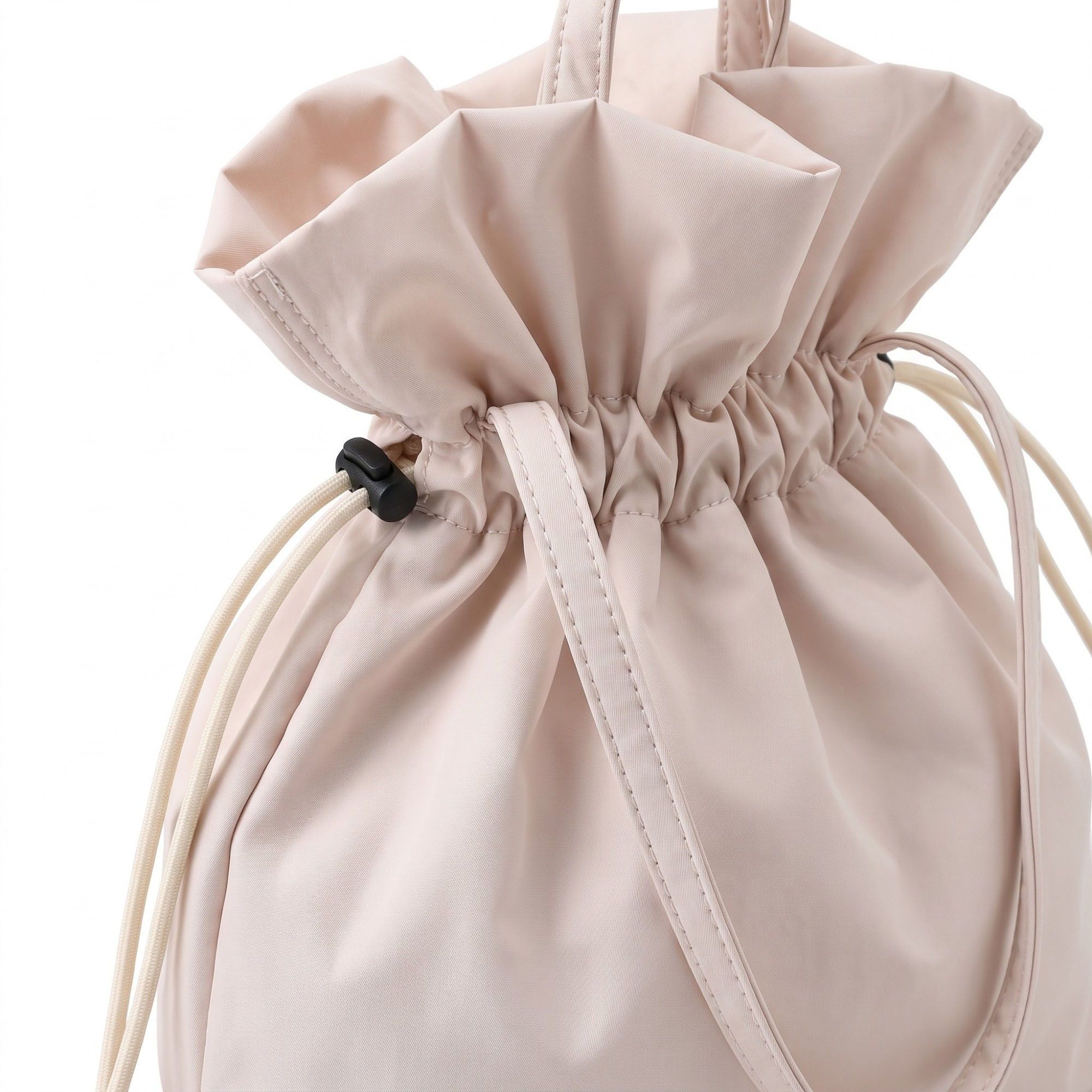 Drawstring Bucket Bag with Double Top Handles and Ruched Opening 11x9x4.5in