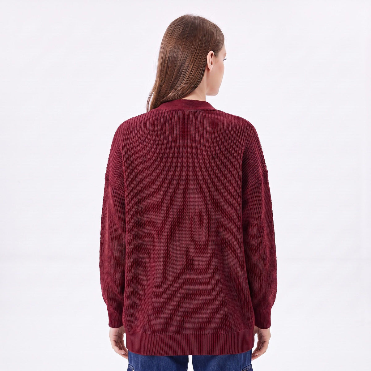 Textured V-Neck Button-Front Cardigan Sweater