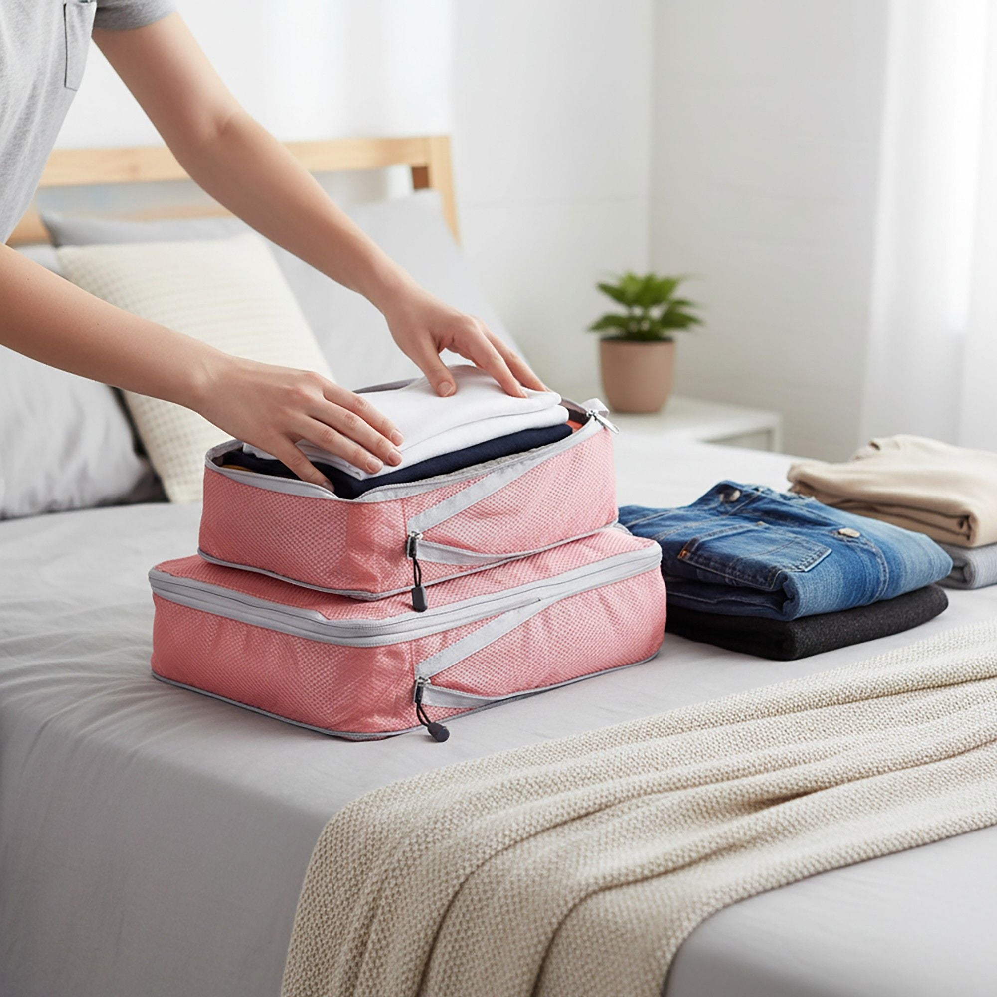 Lightweight Travel Packing Cubes Set with Zipper Closure Storage Bags Luggage Organizer Multi Size Set